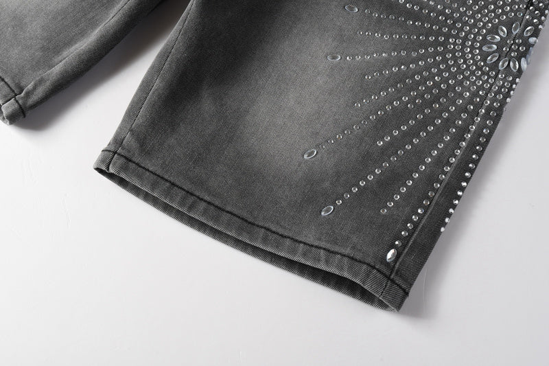 Purple Brand Crystal Diamond Denim Shorts #5094