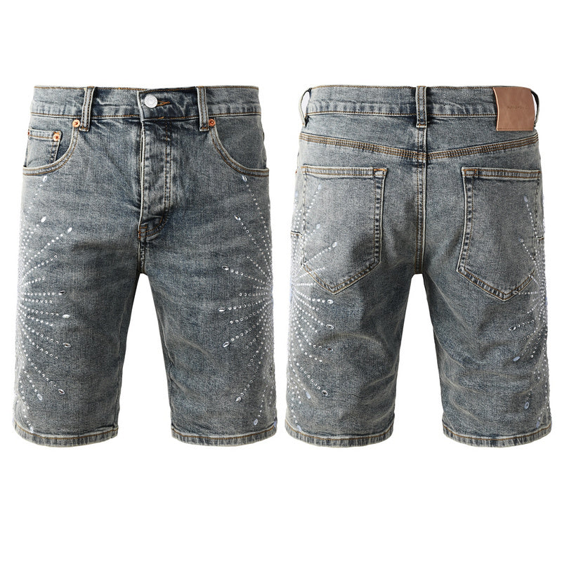 Purple Brand Crystal Diamond Denim Shorts #5093