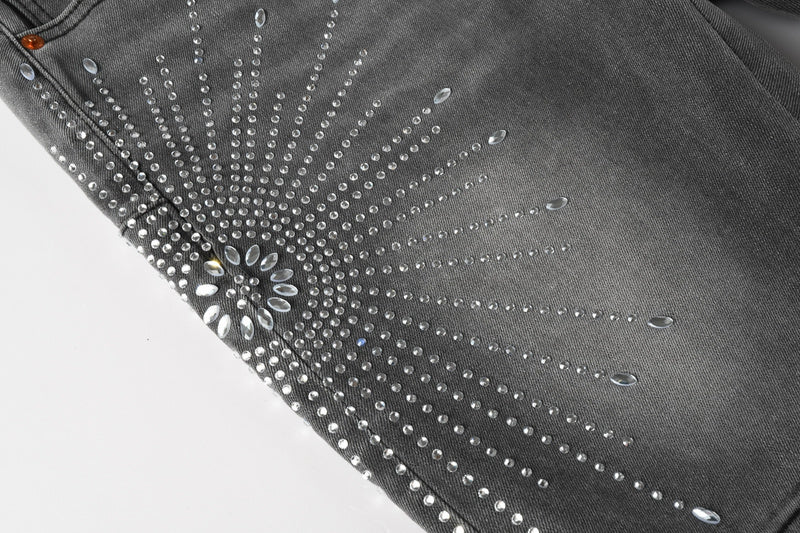 Purple Brand Crystal Diamond Denim Shorts #5094