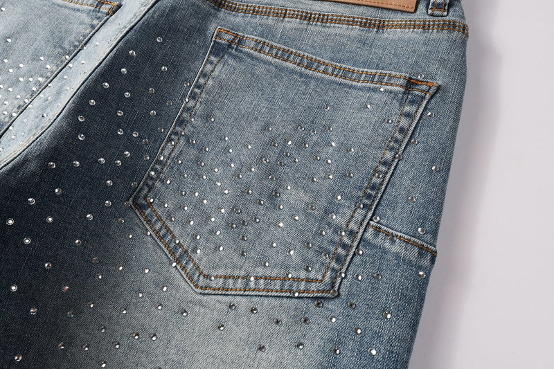 Purple Brand Crystal Diamond Denim Shorts #5098