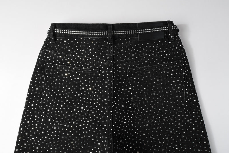 Purple Brand Crystal Diamond Denim Shorts #5095