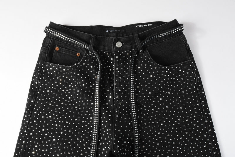 Purple Brand Crystal Diamond Denim Shorts #5095