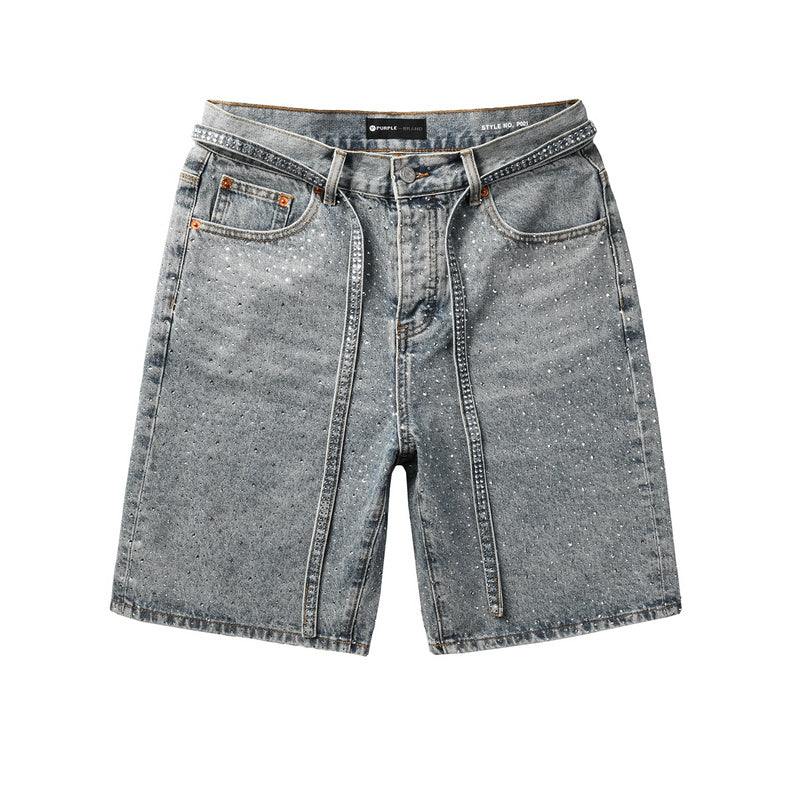 Purple Brand Crystal Diamond Denim Shorts #5096