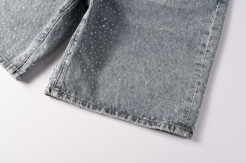 Purple Brand Crystal Diamond Denim Shorts #5096