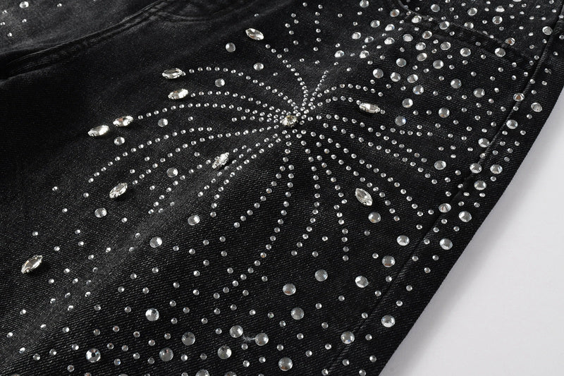 Purple Brand Crystal Diamond Denim Shorts #5103