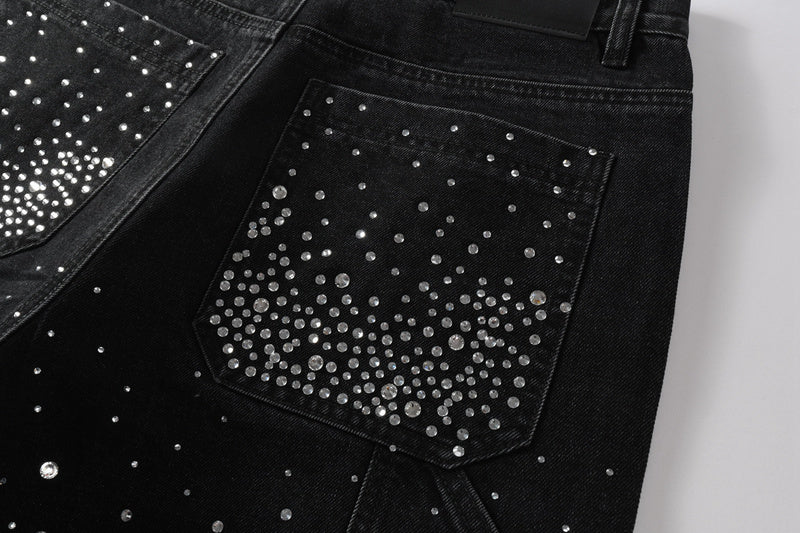 Purple Brand Crystal Diamond Denim Shorts #5099