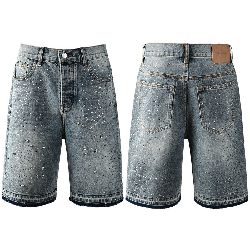 Purple Brand Crystal Diamond Denim Shorts #5102