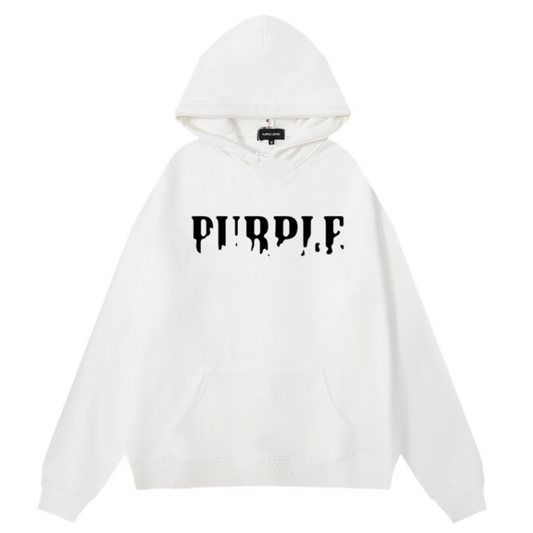 Purple Brand Logo Pattern Printed Hoodie
