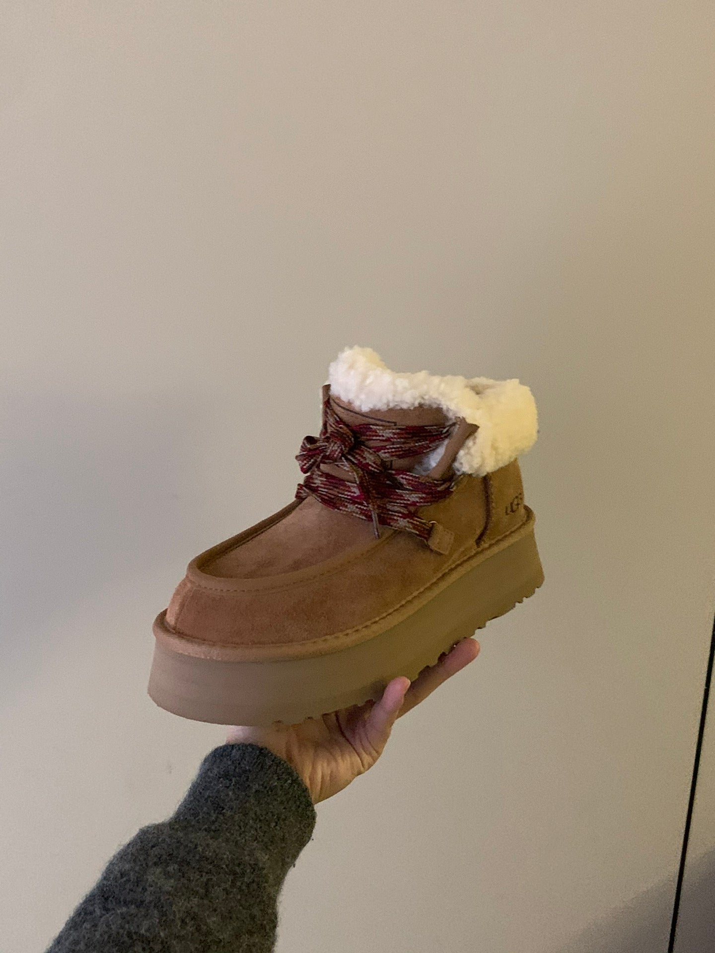 UGG Fluff Lace-Up Ankle Boots