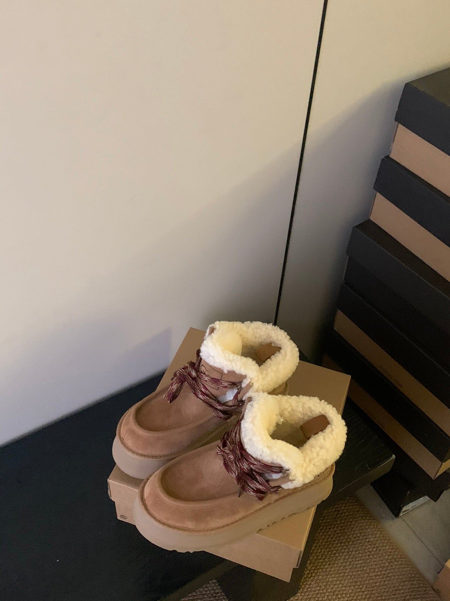 UGG Fluff Lace-Up Ankle Boots