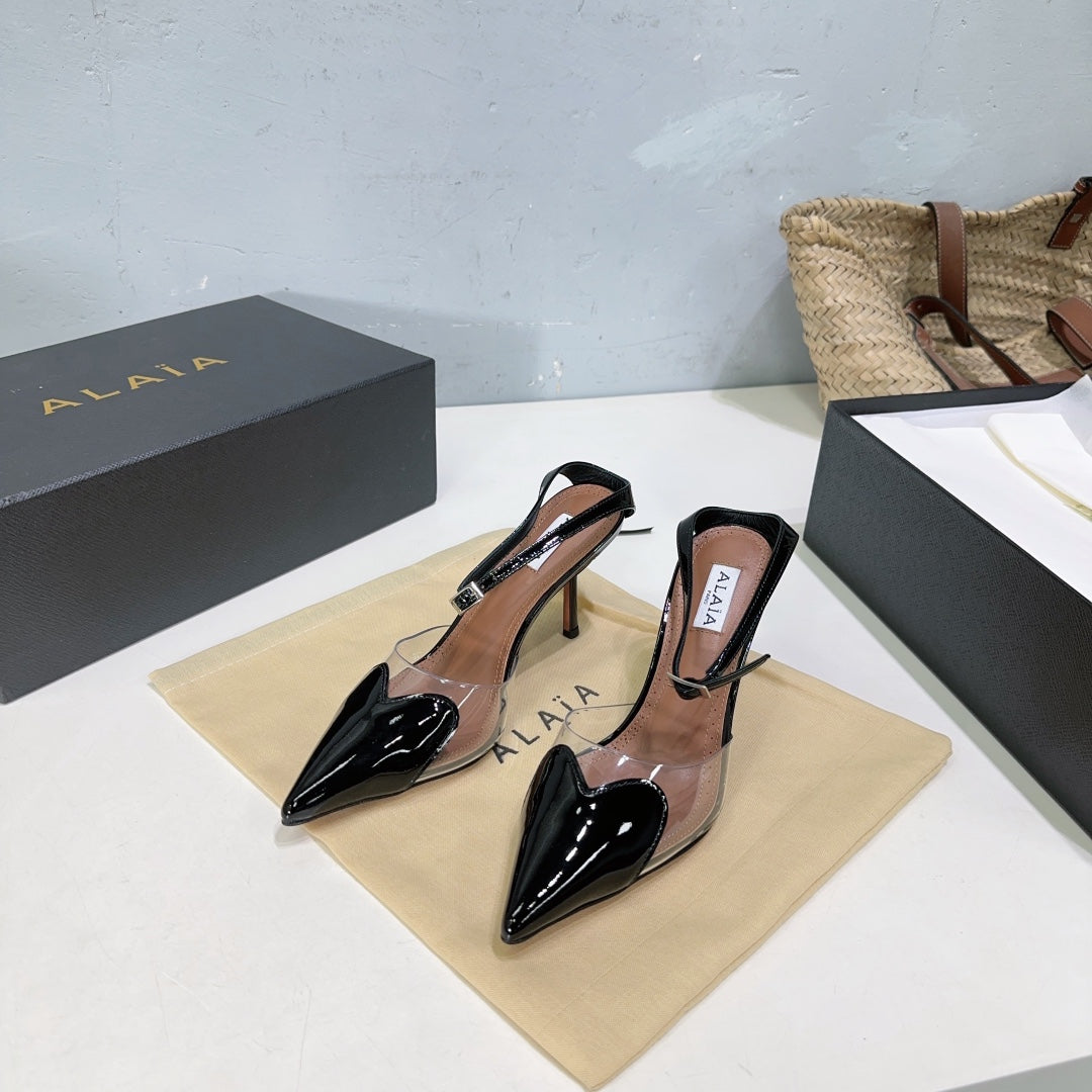Alaïa Heart PVC Pointed Toe Slingback Mules – Spring/Summer Collection – 25SS