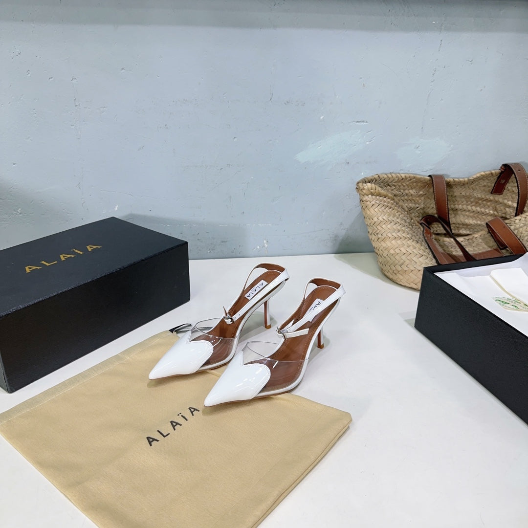 Alaïa Heart PVC Pointed Toe Slingback Mules – Spring/Summer Collection – 25SS